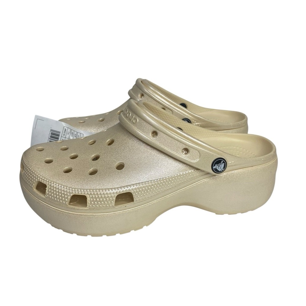 Crocs Classic Platform Shimmer Clogs Women's Size 11 Vanilla